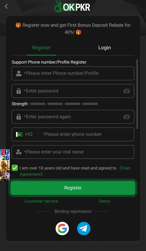 Register ON OKPKR app